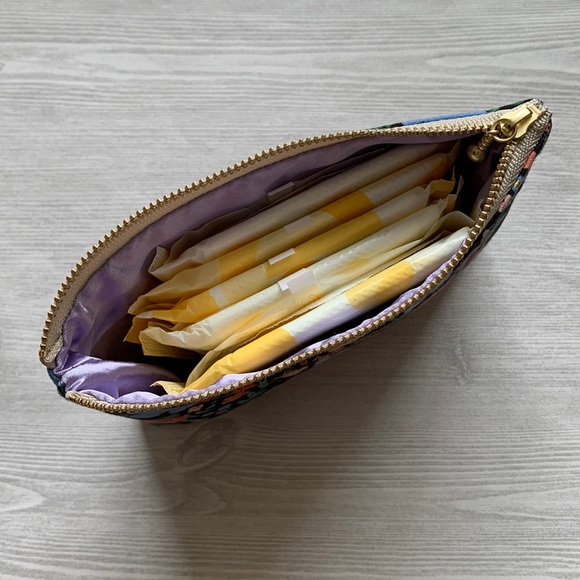 Small Zipper Pouch by Rifle Paper Co. Wild Rose Metallic Black Fabric - Picture 7 of 10